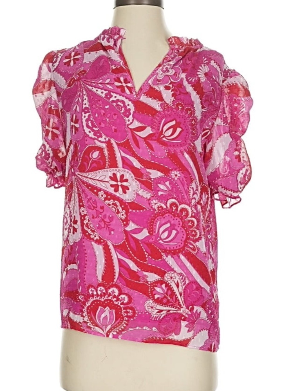 Rachel Zoe Hot Pink Paisley Short Sleeve Blouse